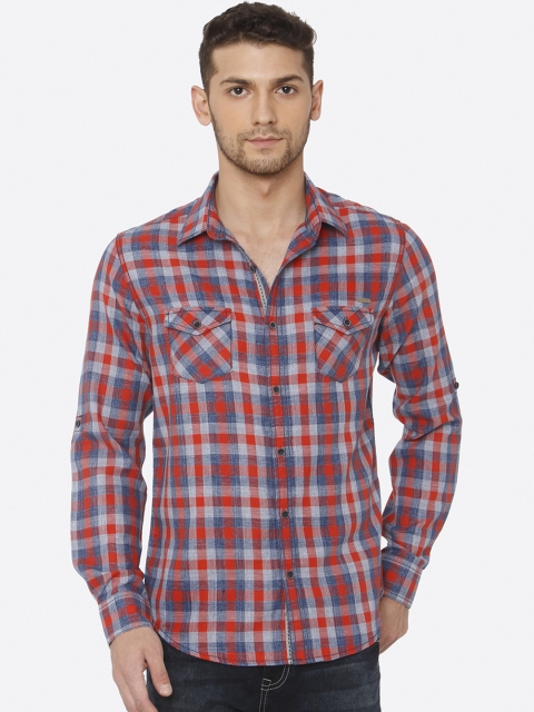 

Mufti Men Red & Grey Slim Fit Checked Casual Shirt