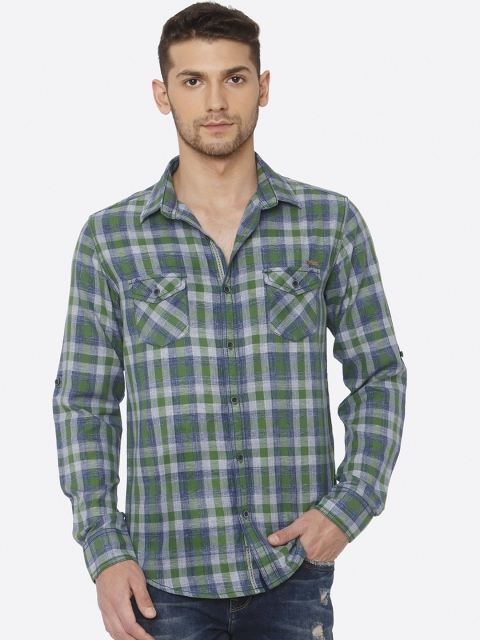 

Mufti Men Green & Grey Slim Fit Checked Casual Shirt