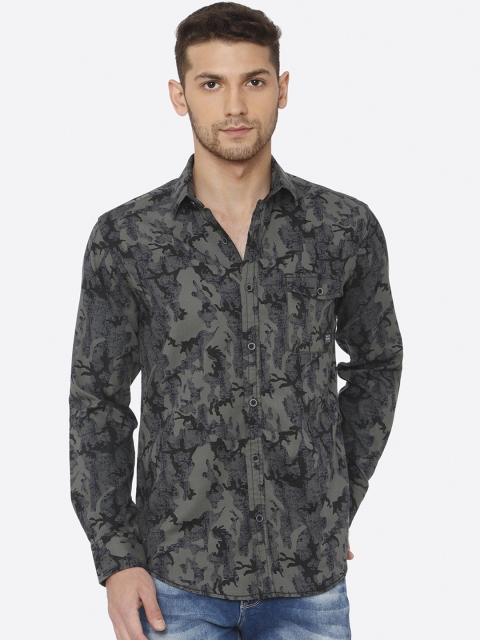 

Mufti Men Olive Green Slim Fit Printed Casual Shirt