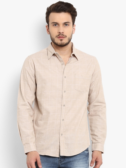 

Mufti Men Beige Slim Fit Checked Casual Shirt