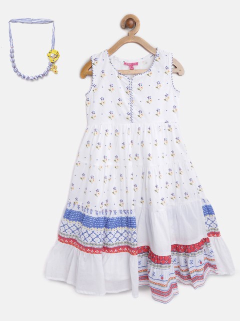 

Biba Girls White & Blue Floral Print Maxi Dress with Necklace