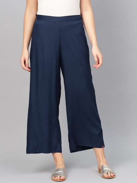 

Biba Women Navy Blue Solid Straight Cropped Palazzos