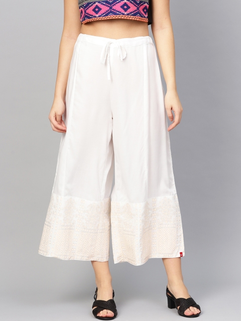 

Biba Women White Hem Design Cropped Wide Leg Palazzos
