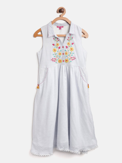 

Biba Girls White Checked Shirt Dress with Embroidered Detail