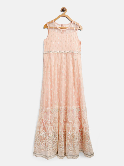 

Biba Girls Peach-Coloured Net Embellished Maxi Dress