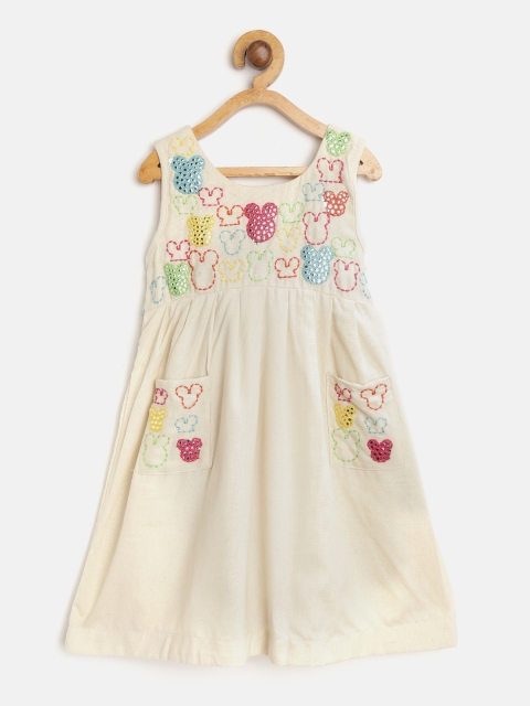 

Biba Girls Beige & Pink Mickey Mouse Embroidered Empire Dress