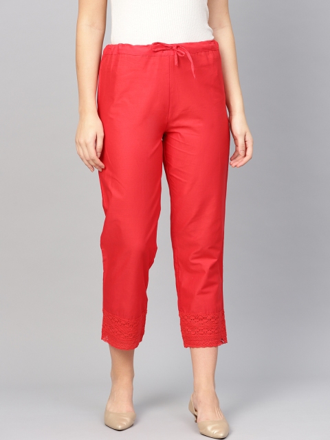 

Biba Women Red Regular Fit Solid Cropped Regular Trousers