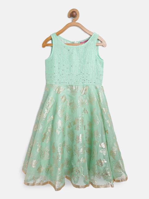 

Biba Girls Green & Golden Printed Maxi Dress with Sequinned Detail