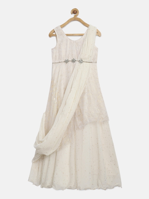 

Biba Girls Ivory White & Gold-Toned Embellished Fusion Style Empire Dress, Off white