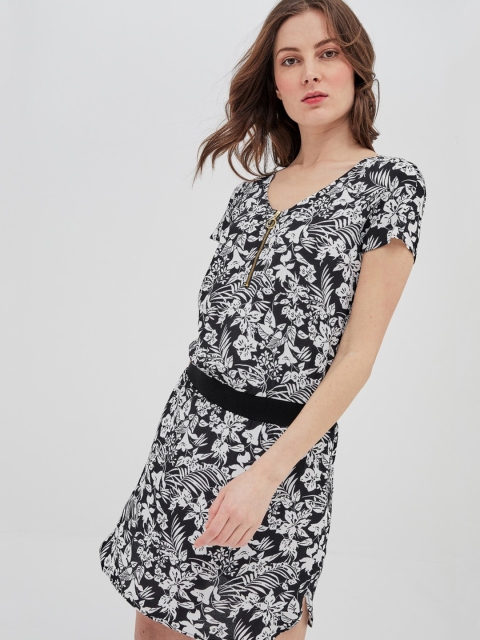 

promod Women Black Printed Fit & Flare Dress
