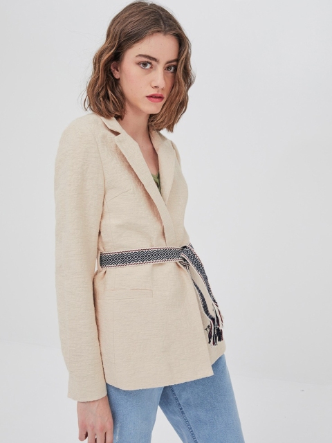 

promod Women Beige Solid Front-Open Casual Blazer