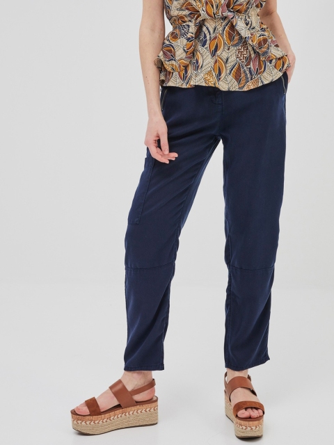 

promod Women Navy Blue Regular Fit Solid Regular Trousers