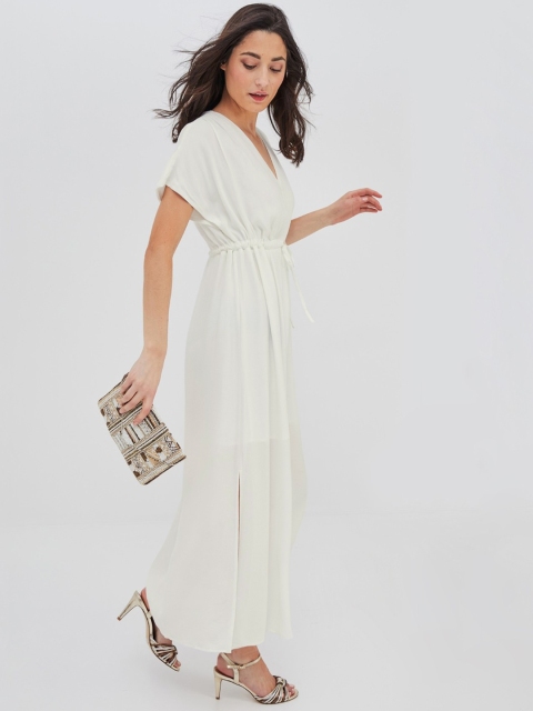

promod Women White Solid Fit & Flare Dress