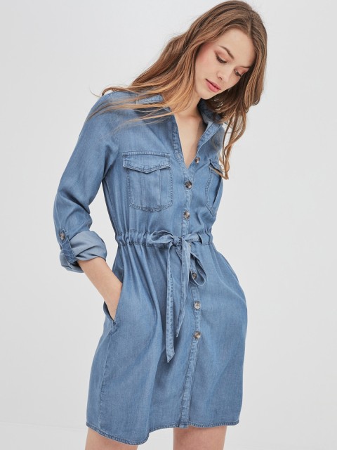 

promod Women Blue Solid Shirt Dress