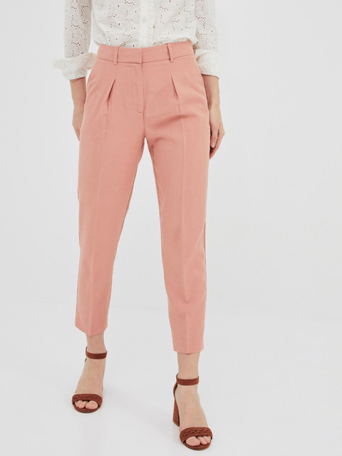 

promod Women Pink Slim Fit Solid Cigarette Trousers