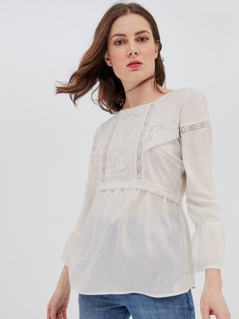 

promod Women Off-White Self Design A-Line Top