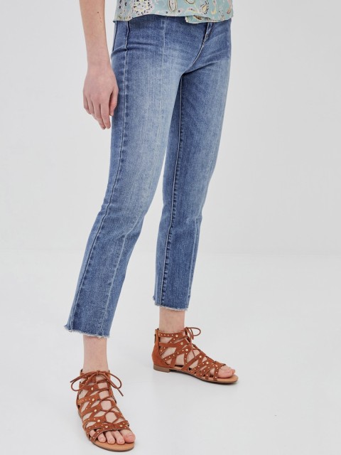 

promod Women Blue Slim Fit Mid-Rise Clean Look Stretchable Cropped Jeans