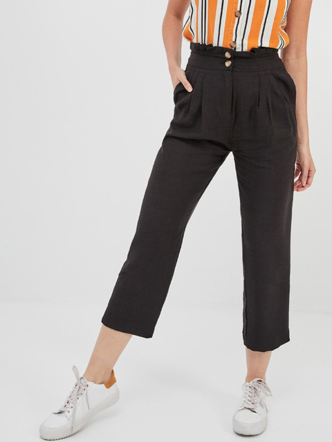 

promod Women Black Regular Fit Solid Cigarette Trousers