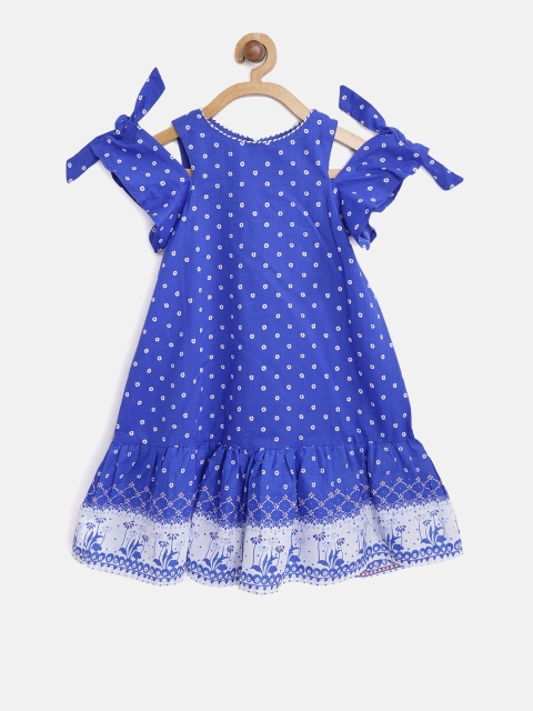 

Biba Girls Blue Printed Cold-Shoulder A-Line Dress