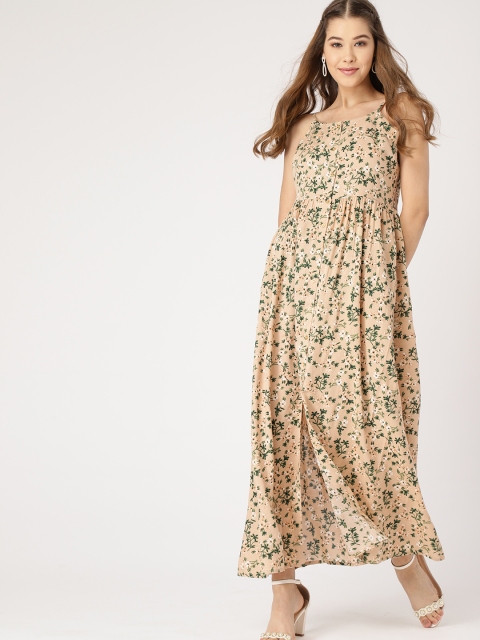

DressBerry Women Beige & Green Printed Maxi Dress
