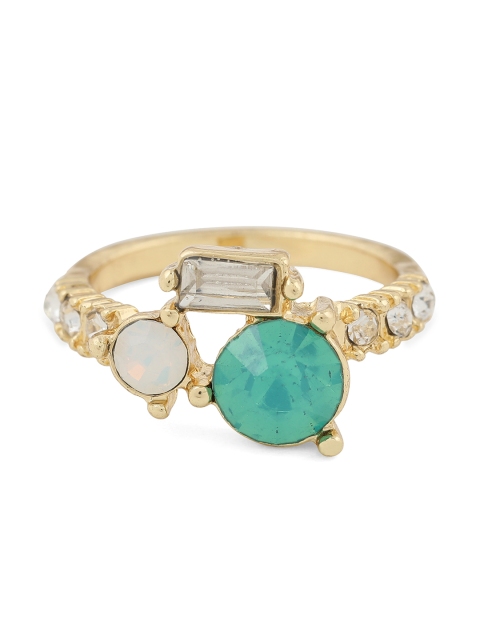 

Kazo Women Gold-Toned, White & Blue Stone-Studded Finger Ring