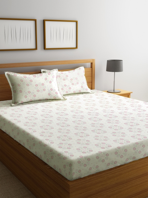 

BOMBAY DYEING Off-White Floral 104 TC Cotton 1 Queen Bedsheet with 2 Pillow Covers