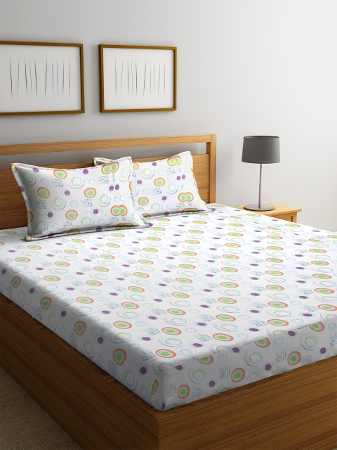 

BOMBAY DYEING White & Orange Geometric 104 TC Cotton 1 Queen Bedsheet with 2 Pillow Covers