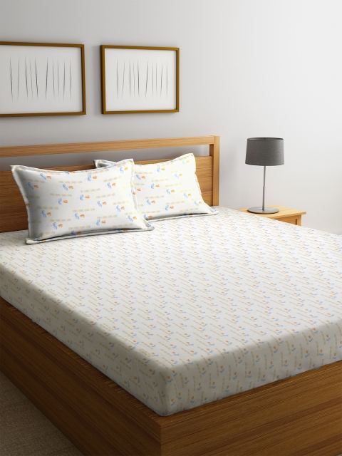 

BOMBAY DYEING Yellow Floral 104 TC Cotton 1 Queen Bedsheet with 2 Pillow Covers