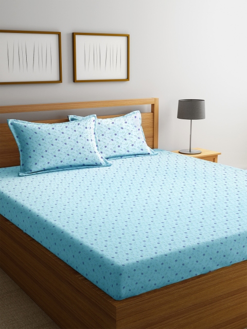 

BOMBAY DYEING Blue Floral 104 TC Cotton 1 Queen Bedsheet with 2 Pillow Covers