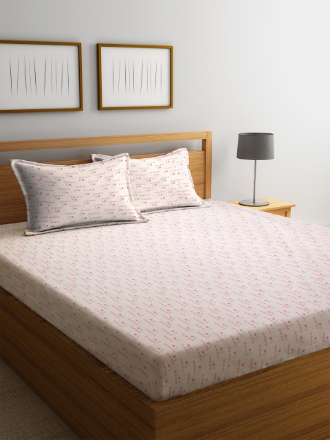 

BOMBAY DYEING Peach-Coloured Floral 104 TC Cotton 1 Queen Bedsheet with 2 Pillow Covers