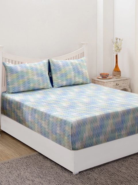 

MASPAR Blue Abstract 210 TC Cotton 1 King Bedsheet with 2 Pillow Covers