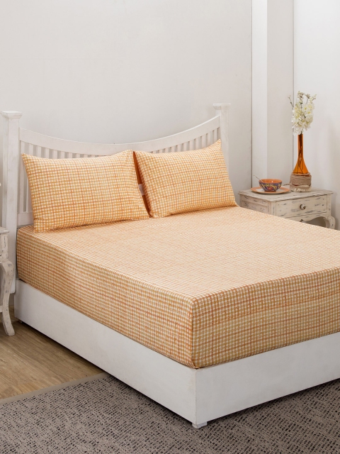 

MASPAR Orange Geometric 210 TC Cotton 1 King Bedsheet with 2 Pillow Covers