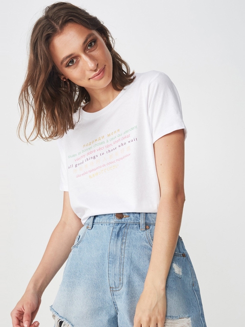 

COTTON ON Women White Printed Round Neck T-shirt