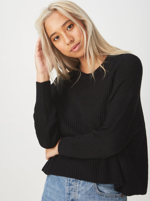 

COTTON ON Women Black Self Design Boxy Top