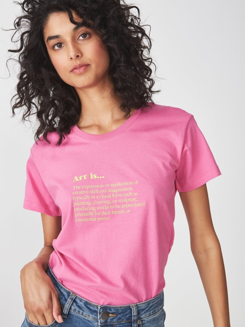 

COTTON ON Women Pink Printed Round Neck T-shirt