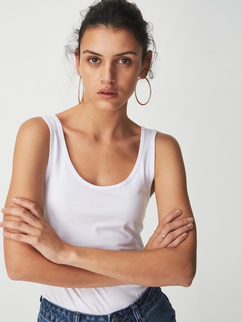 

COTTON ON Women White Solid Tank Top