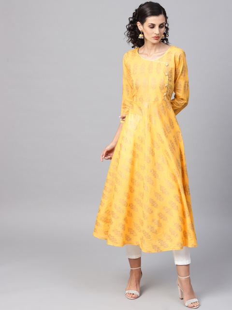 

SOJANYA Women Yellow & Off-White Self Design Kurta with Trousers