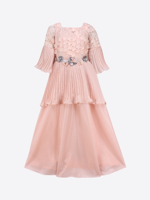 

CUTECUMBER Girls Peach-Coloured Embellished Maxi Dress