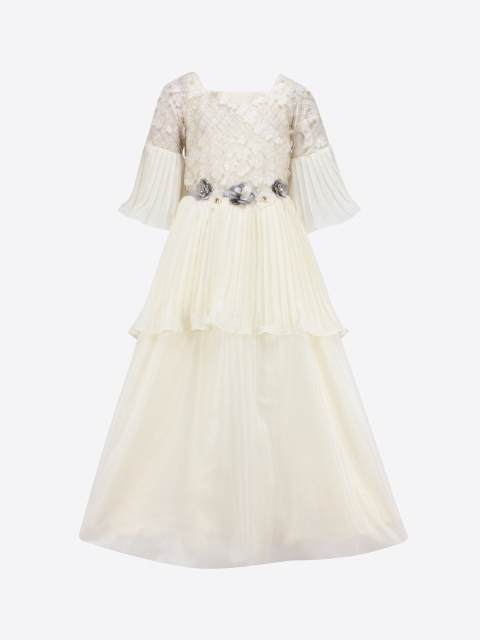 

CUTECUMBER Girls Cream-Coloured Embellished Maxi Dress
