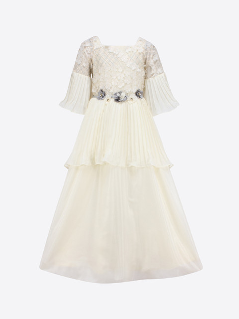 

CUTECUMBER Girls Cream-Coloured Embellished Maxi Dress