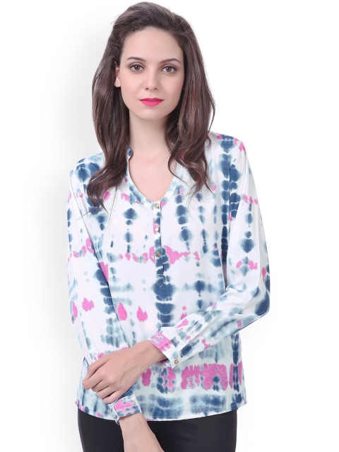 

SASSAFRAS Blue & White Tie-Dye Print Top