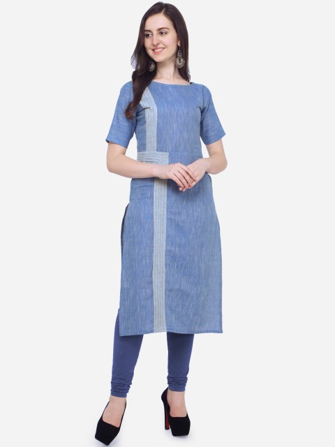 

Kvsfab Women Blue & Grey Colourblocked Khadi Straight Kurta