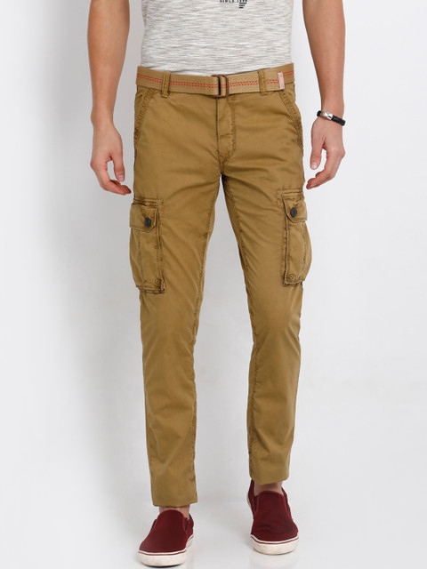 

t-base Men Khaki Smart Tapered Fit Solid Cargos