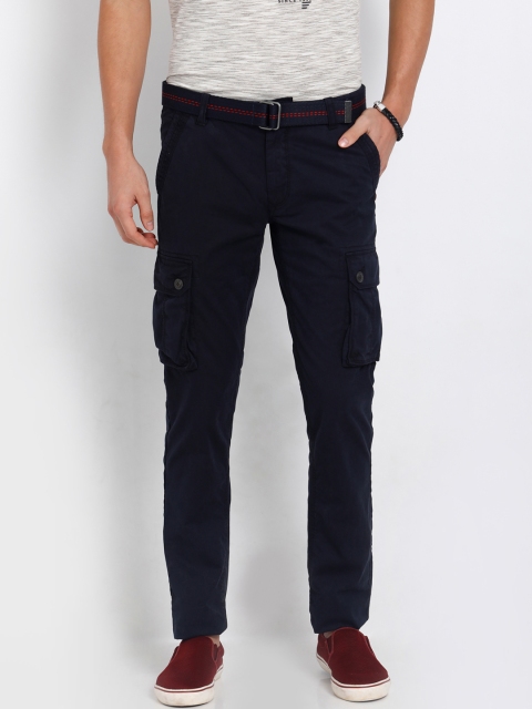 

t-base Men Navy Blue Smart Tapered Fit Solid Cargos
