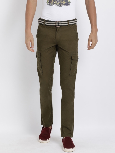

t-base Men Olive Green Relaxed Straight Leg Straight Fit Solid Cargos