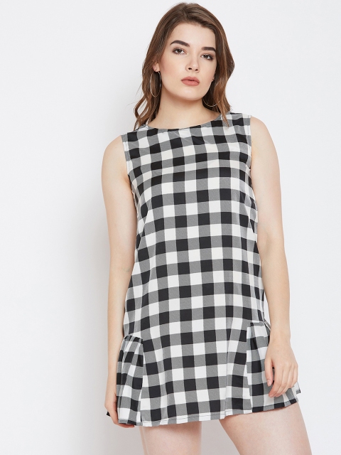 

CHROME & CORAL Women White Checked A-Line Dress