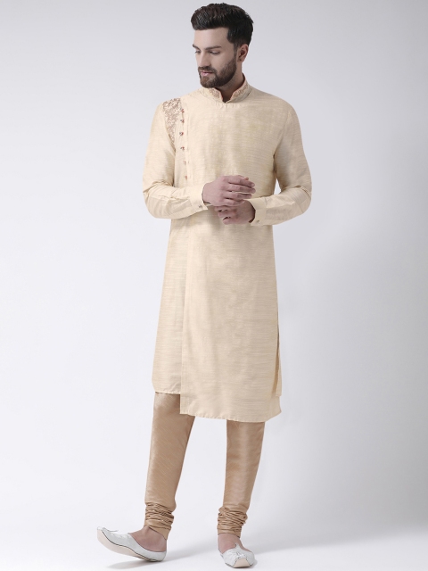 

I Know Men Beige Embroidered Asymmetric Straight Kurta