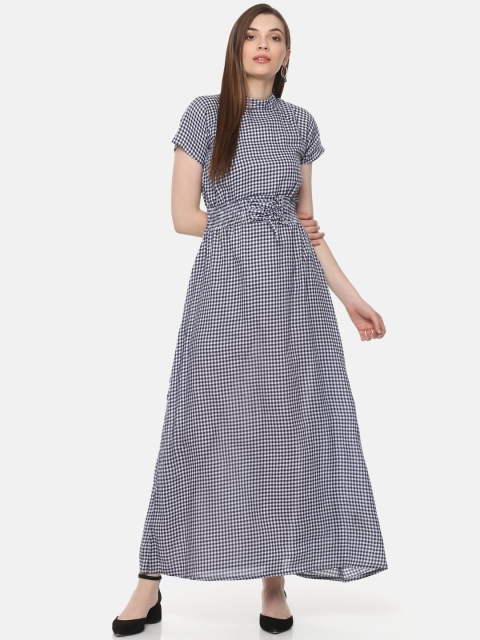 

Belle Fille Women Navy Blue & White Checked Maxi Dress