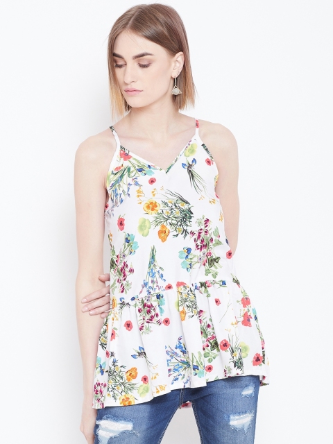 

Belle Fille Women White & Green Printed A-Line Top