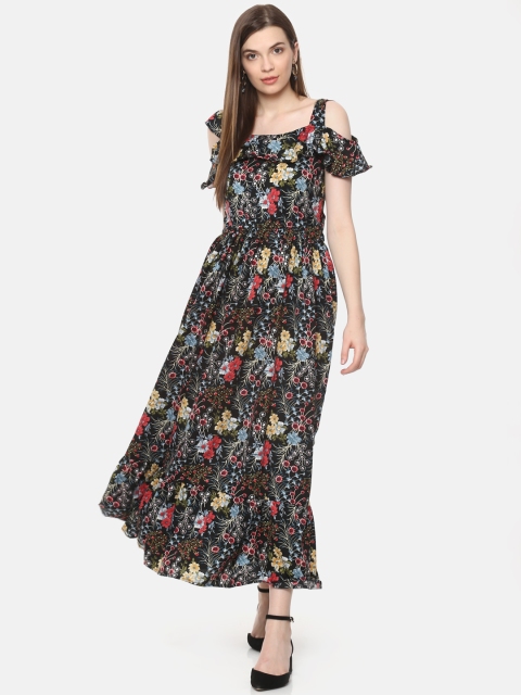 

Belle Fille Women Black & Red Printed Layered Styled Back Maxi Dress